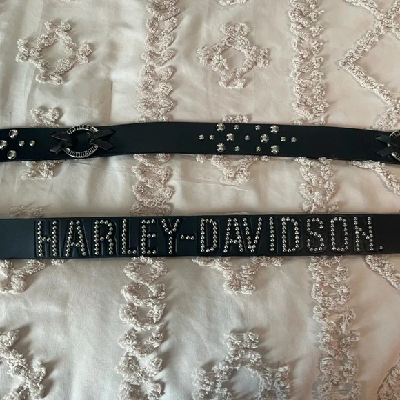 Two Harley-Davidson Black Belts with Silver Accents - Picture 3 of 6